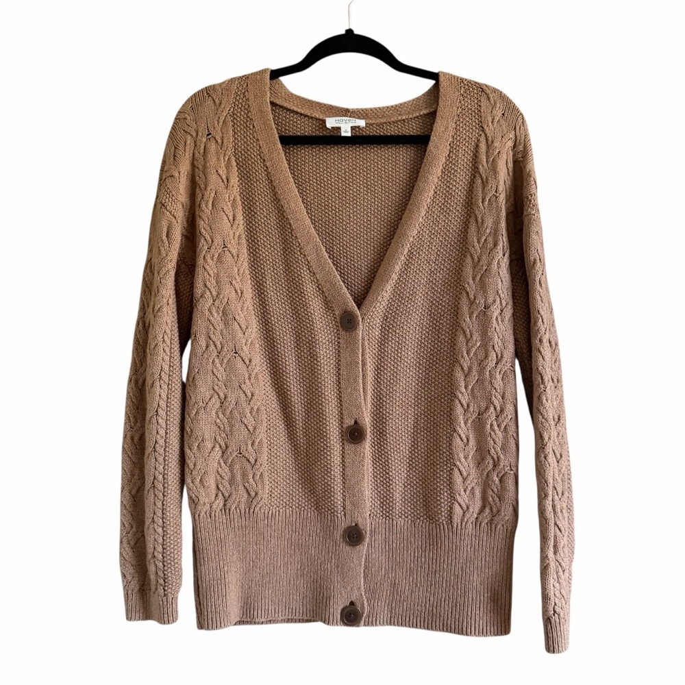 HAVEN WELL WITHIN Cableknit Cardigan Sweater Camel Heather Size medium